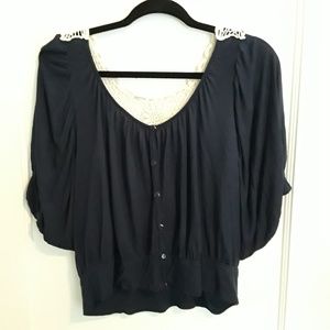 Navy Bohemian Crop Top w/ Knit Backing Size L